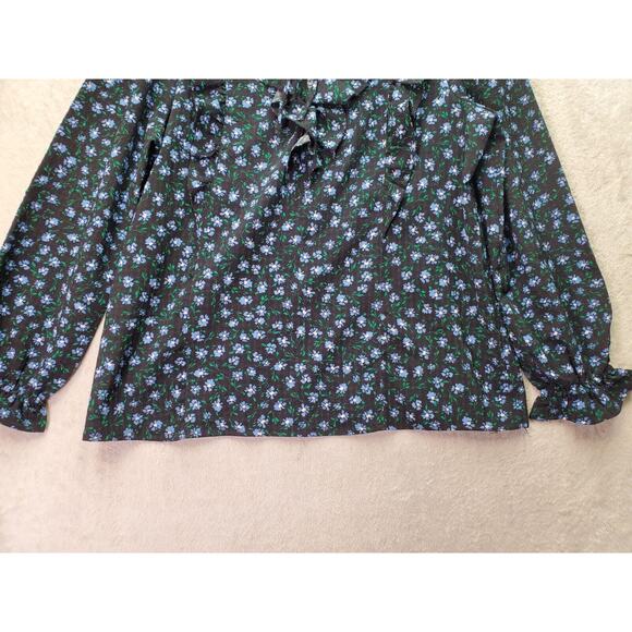 Loft Blouse Women's Large Multi Floral Ruffle Trim Round Neck Keyhole Drawstring - Picture 4 of 9